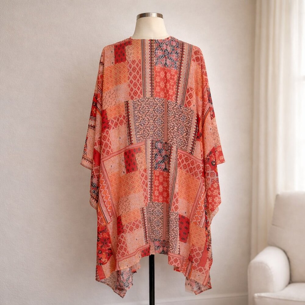 Orange Peach Patchwork Kimono Duster Size 1x - image 2